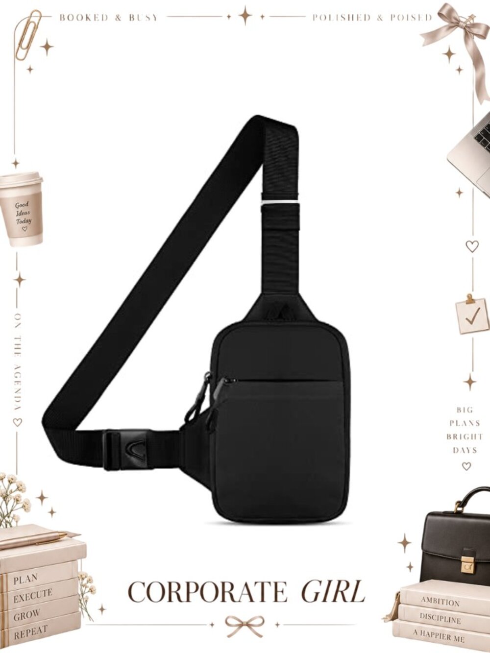 Mini Crossbody Sling Bag Chest Bag Dual Pocket Water Resistant Fanny Pack